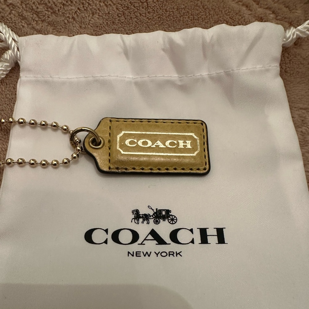 Coach Yellow Leather Hang Tag Gold Logo Replacement w/ Ball Chain